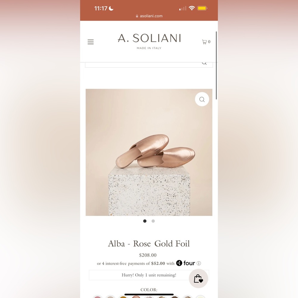 A.SOLIANI SLIDES- Size 39- Rose Gold- TAPS ON- only worn a few times.